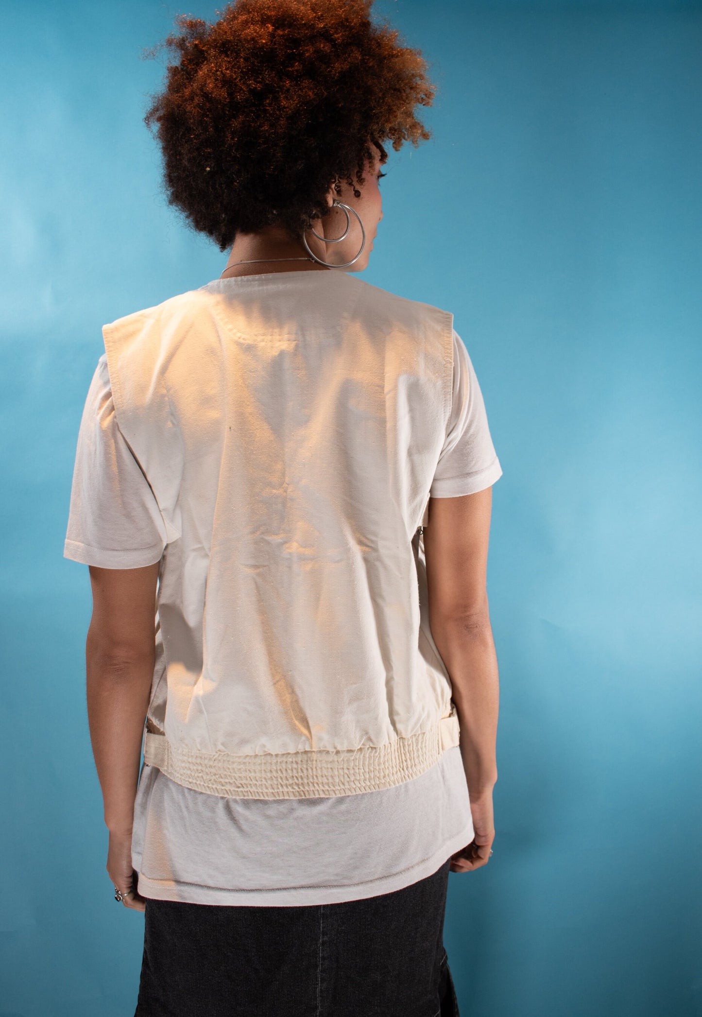 Vintage Y2K Size M Cargo Waistcoat in White.