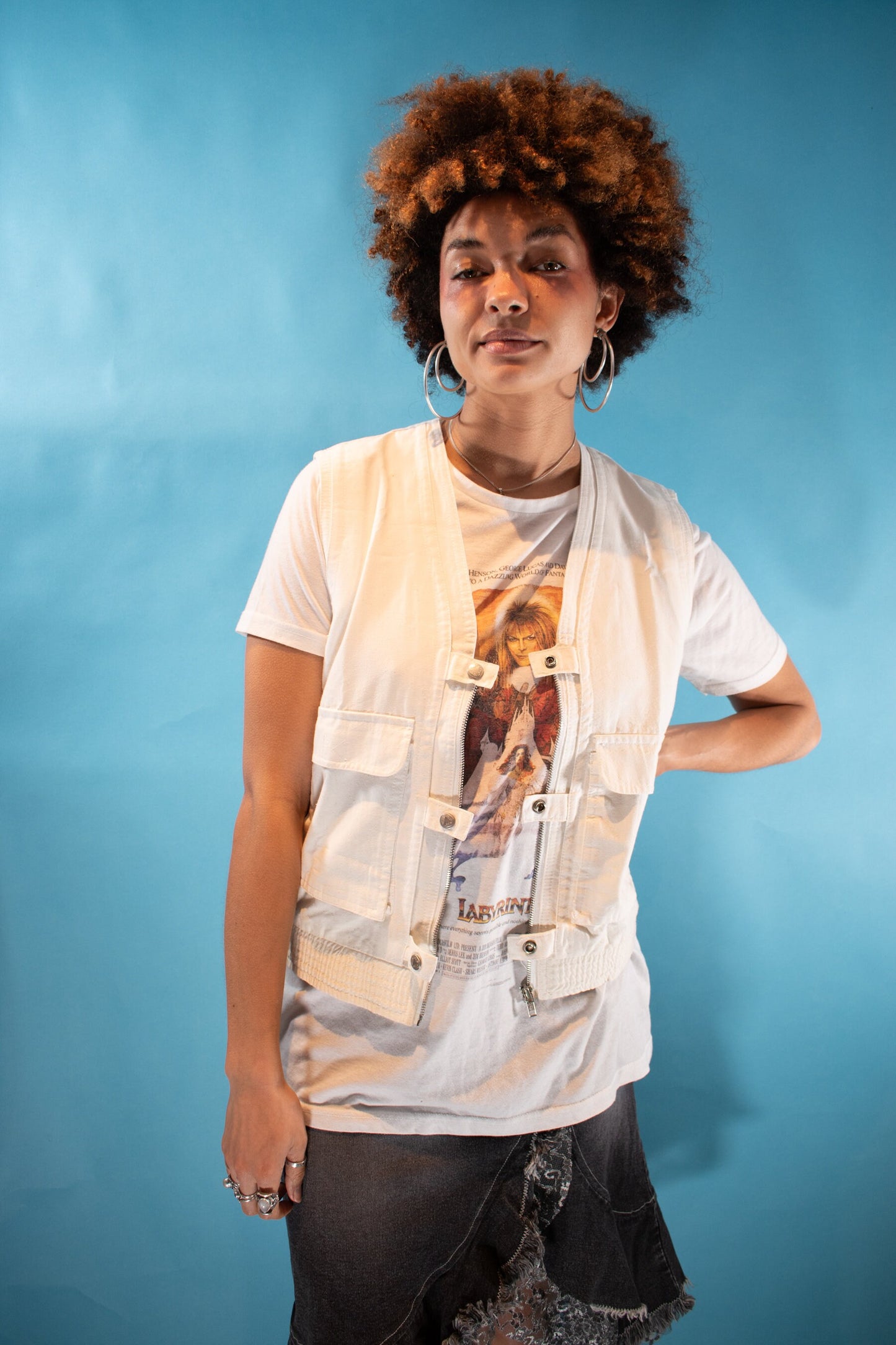 Vintage Y2K Size M Cargo Waistcoat in White.