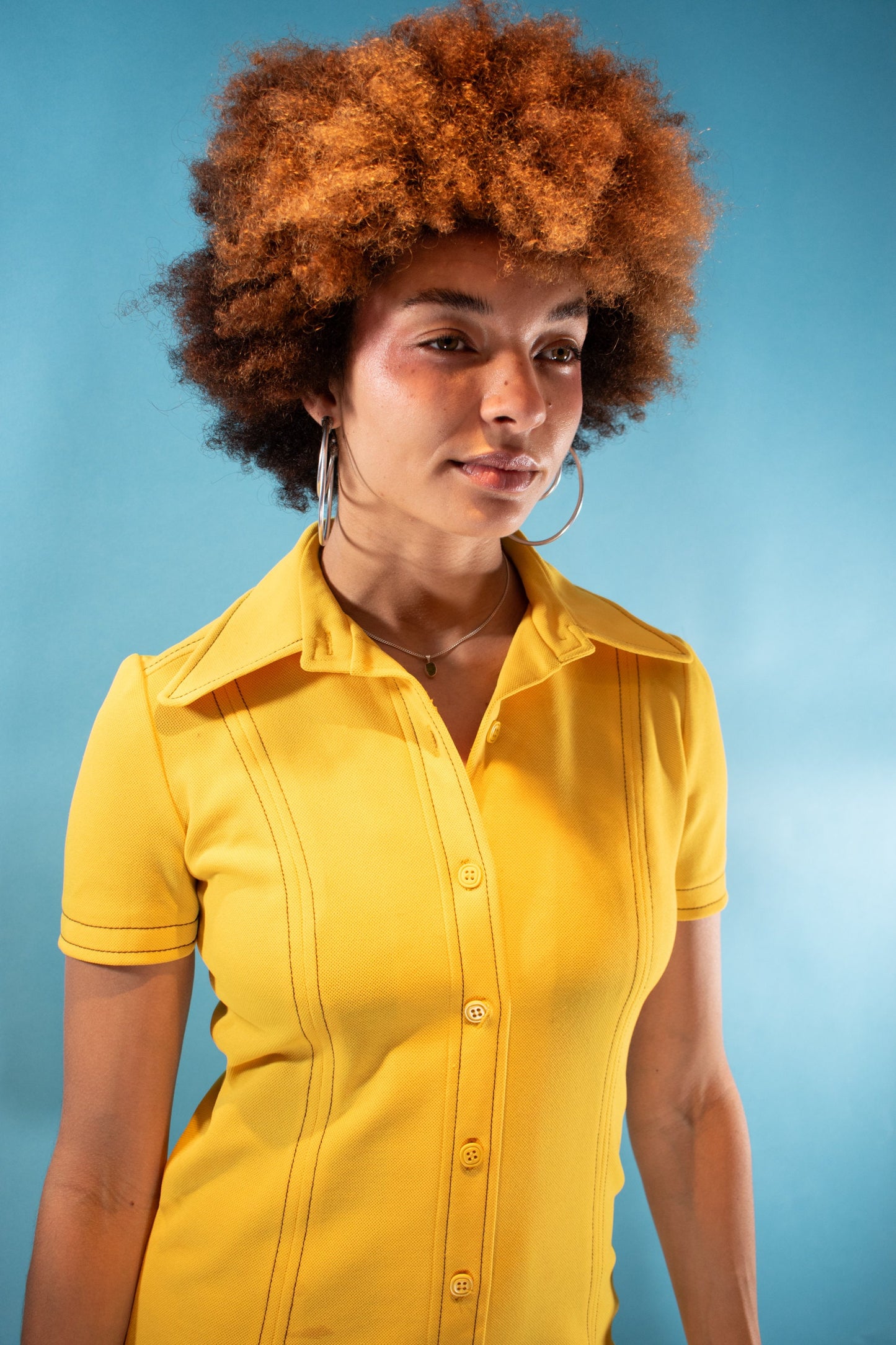 Vintage 1970s Size S/M Fit and Flare Mini Mod Dress in Canary Yellow.