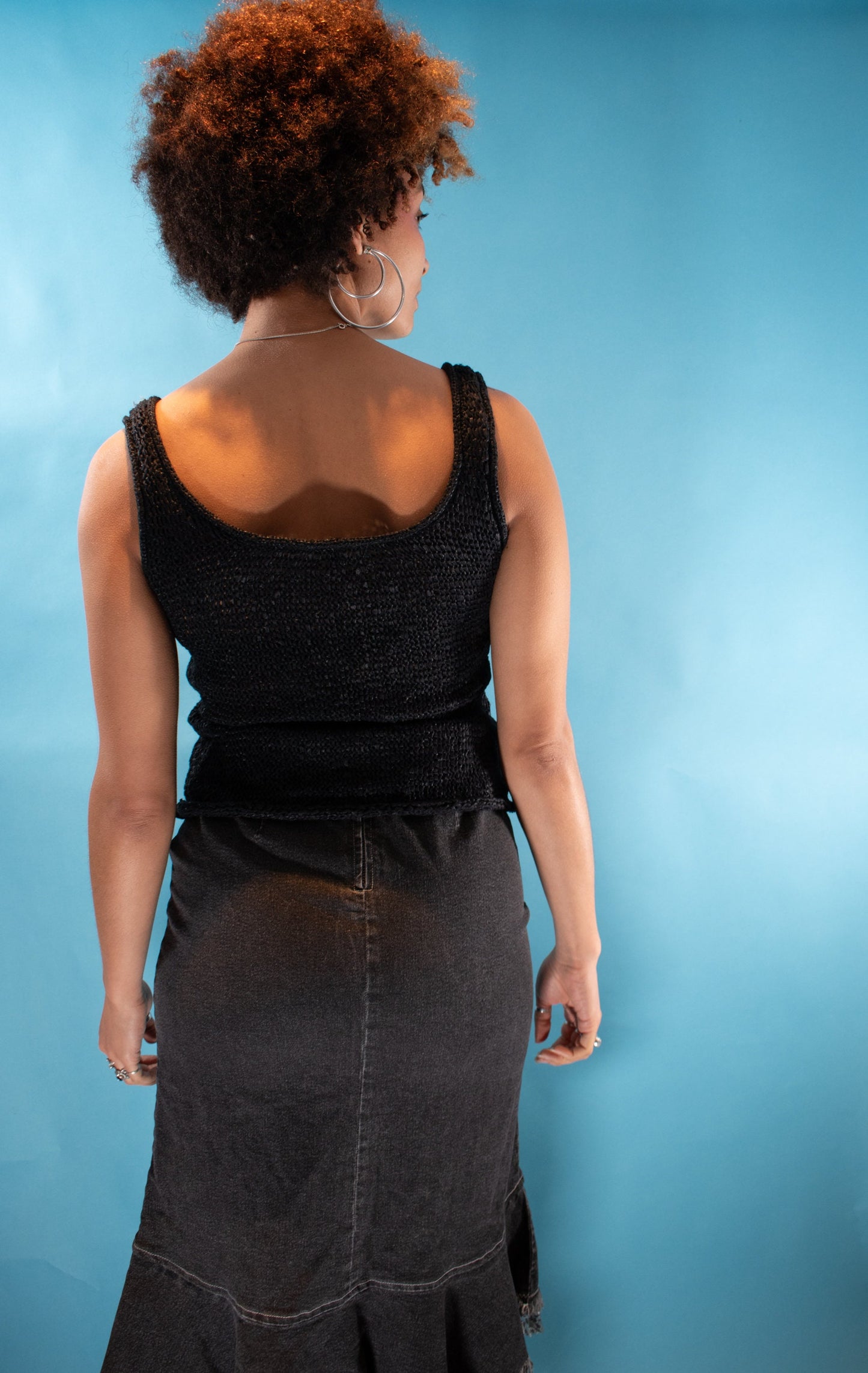 Vintage 1990s Size M Knitted Tank Top in Black and Multi.