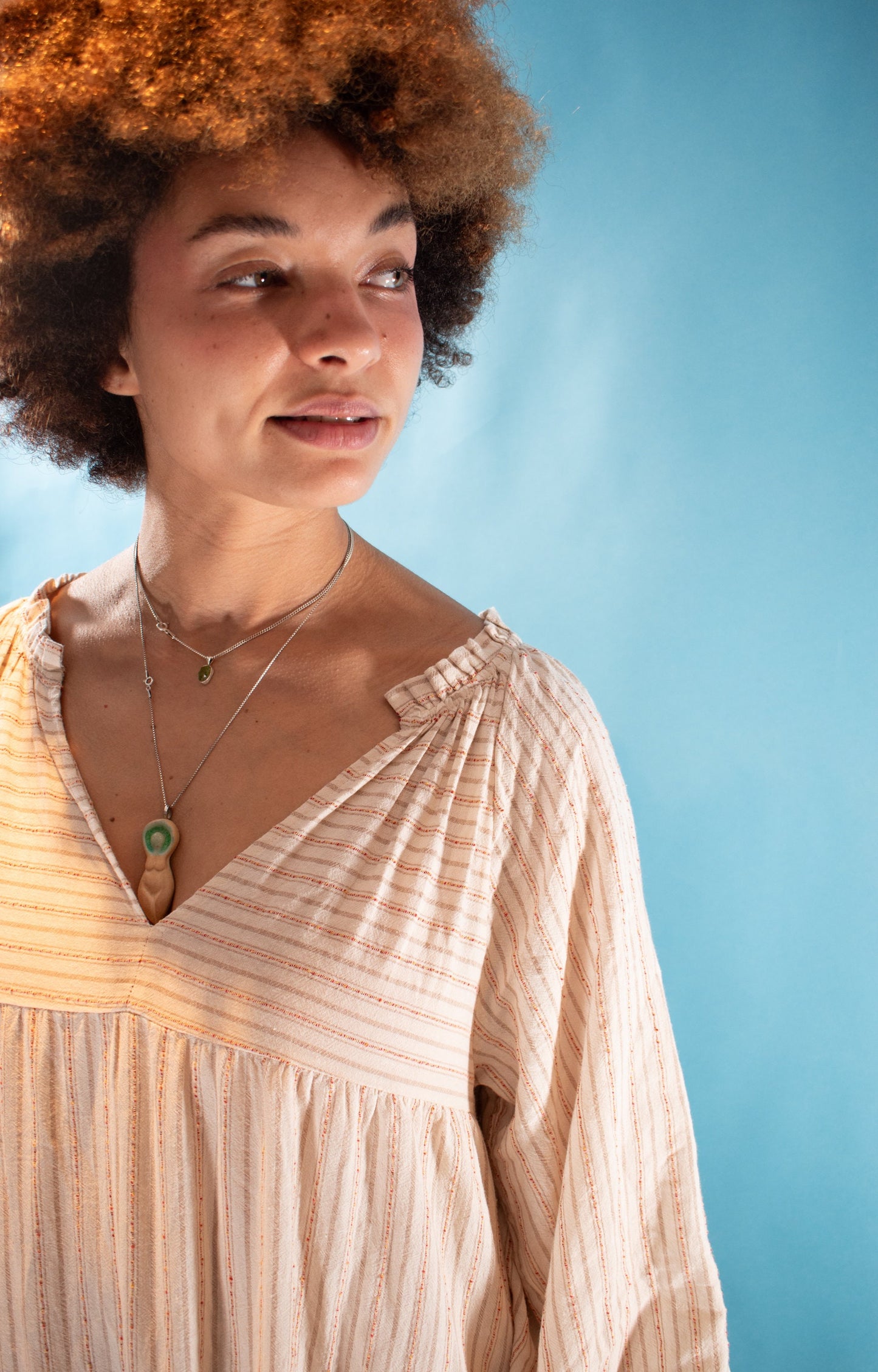 Vintage Y2K M/L Cotton Striped Boho Maxi Dress in Beige and Red.