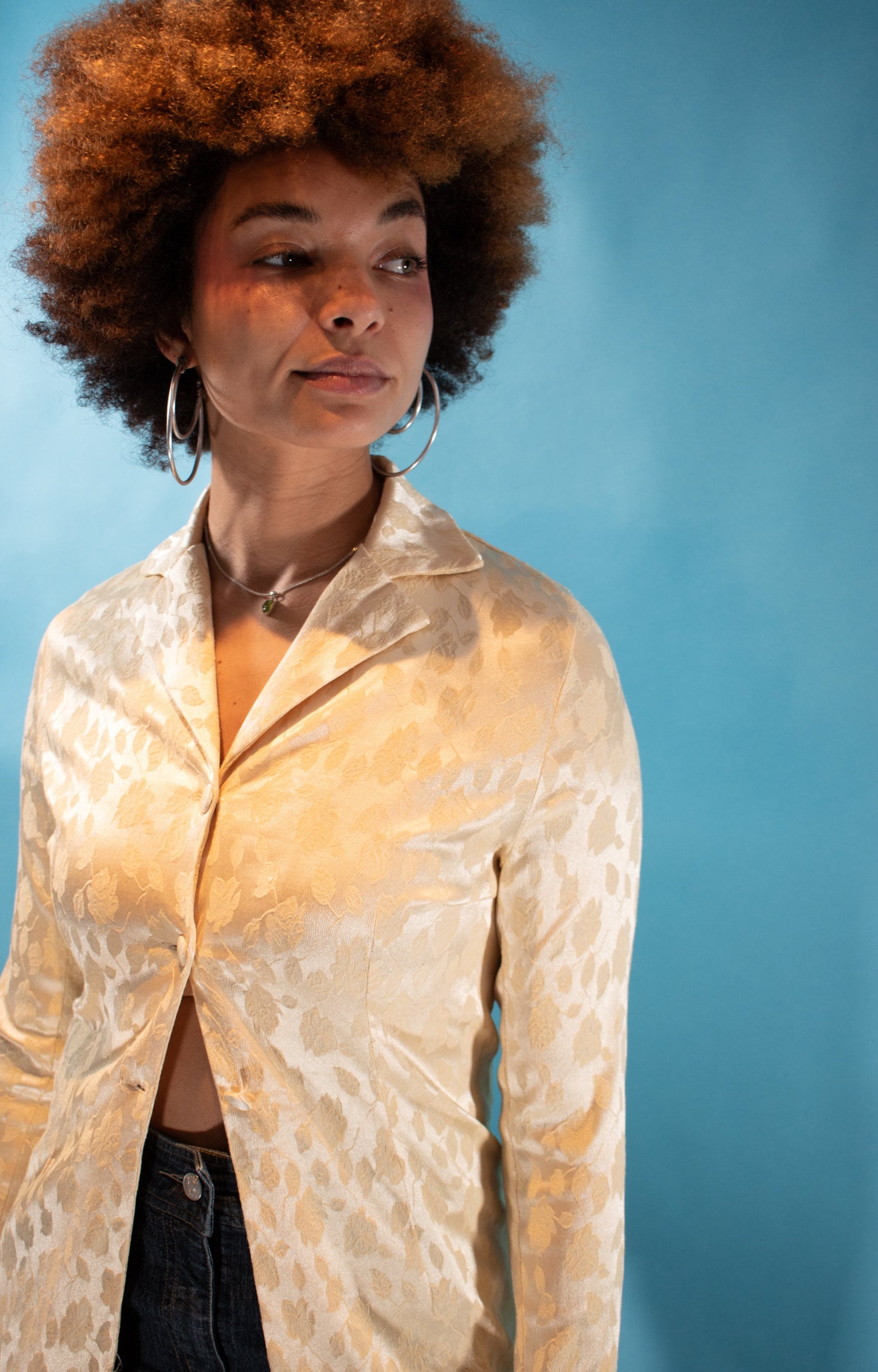 Vintage 1960s Jacquard Collard Blouse in Lemon.