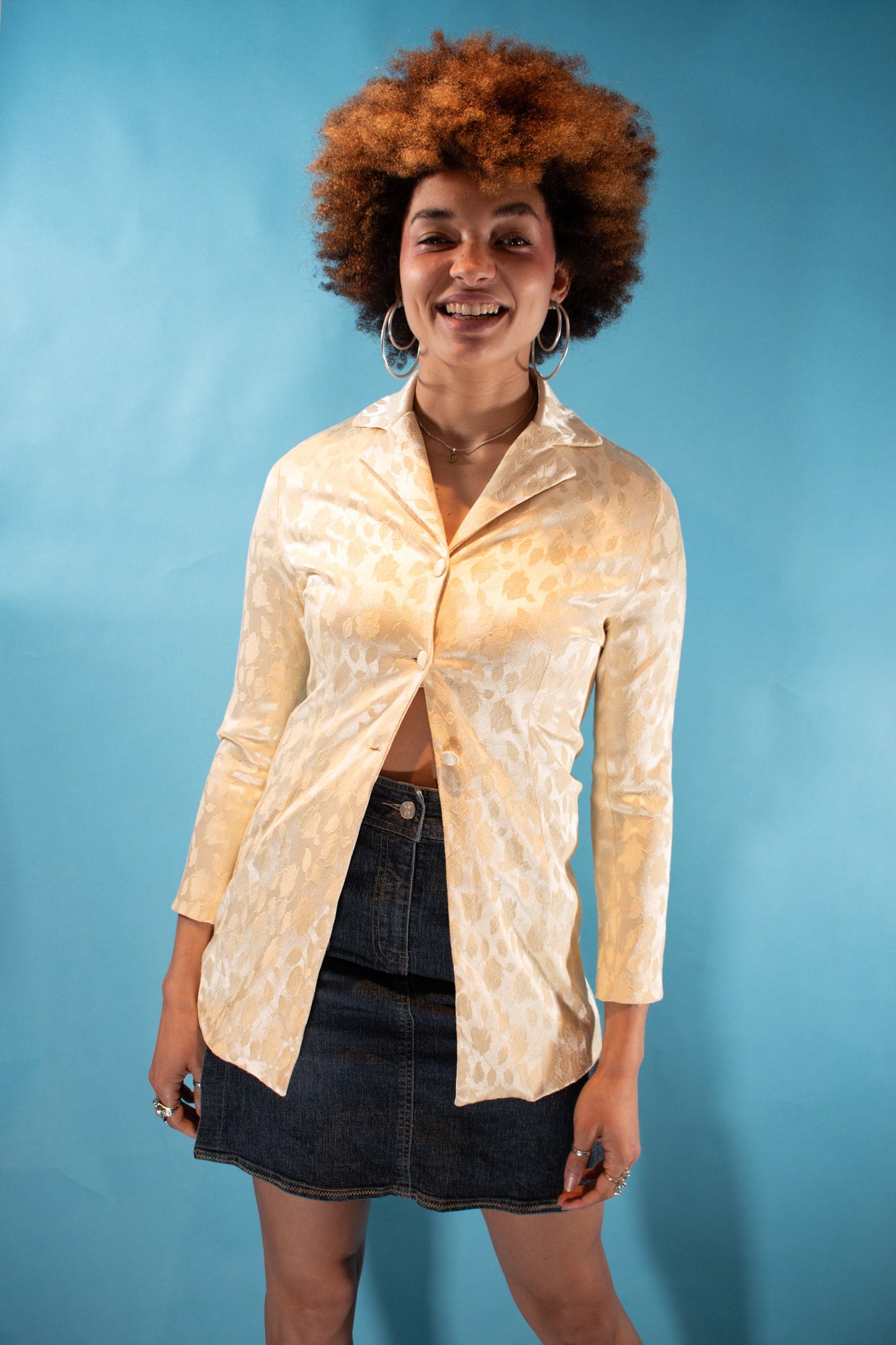 Vintage 1960s Jacquard Collard Blouse in Lemon.