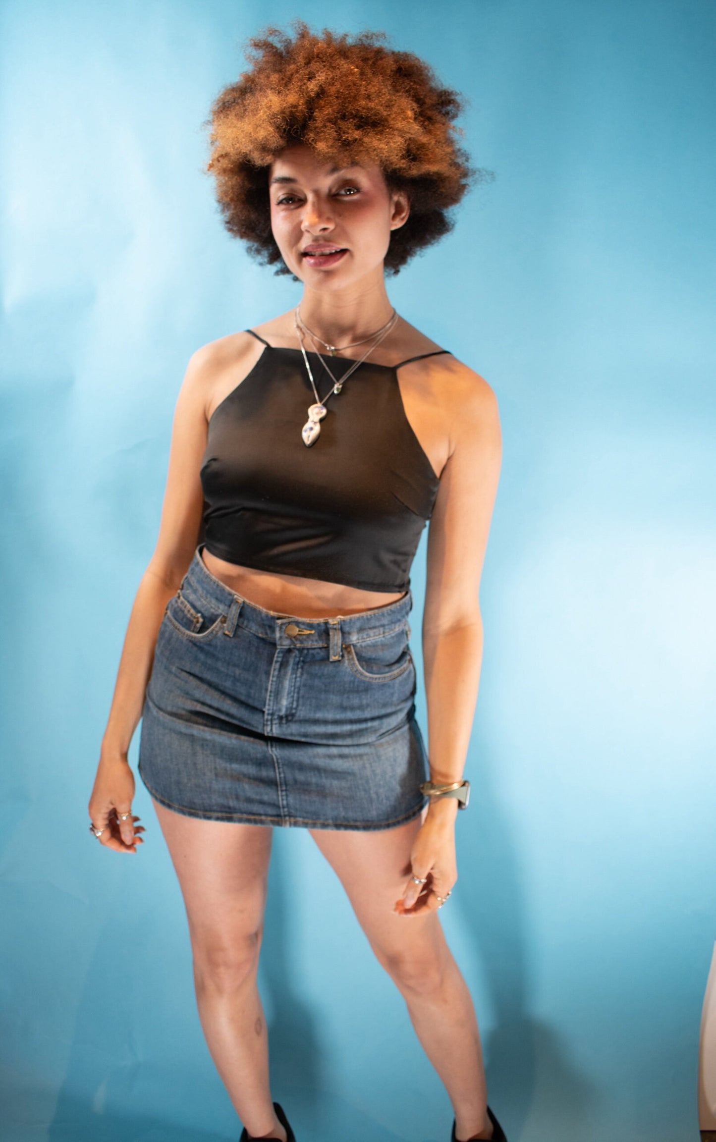 Vintage Y2K One Size High Neck Wrap Crop Top in Black.
