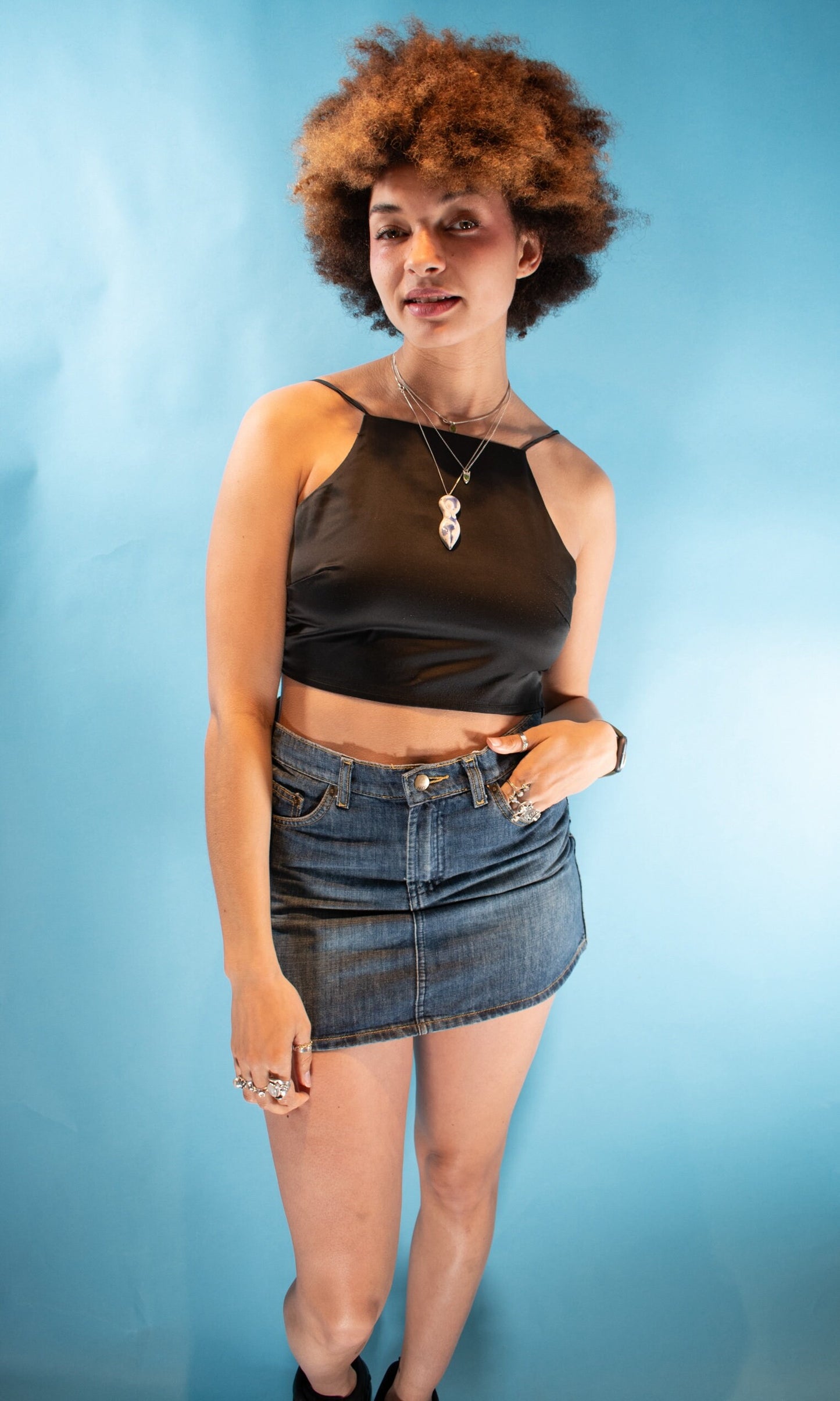 Vintage Y2K One Size High Neck Wrap Crop Top in Black.