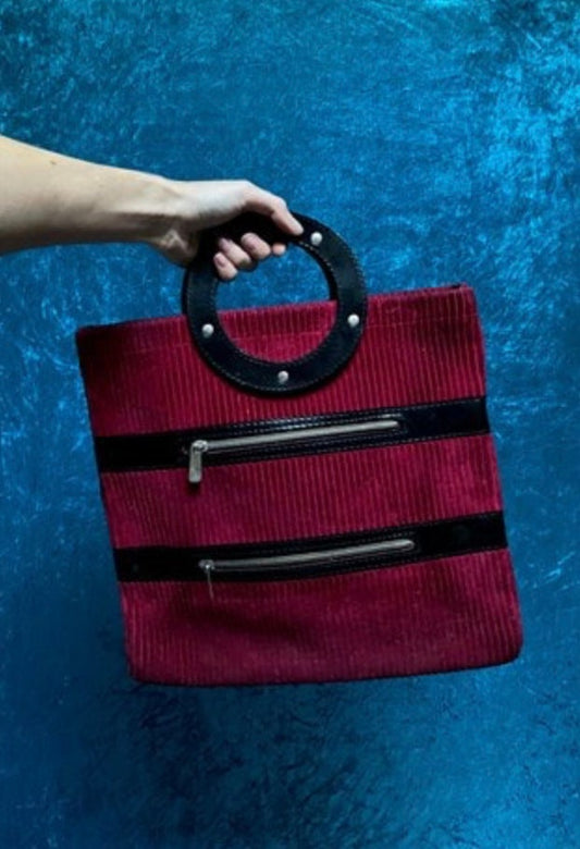 Vintage 1970s Red and Black Corduroy Clutch Bag