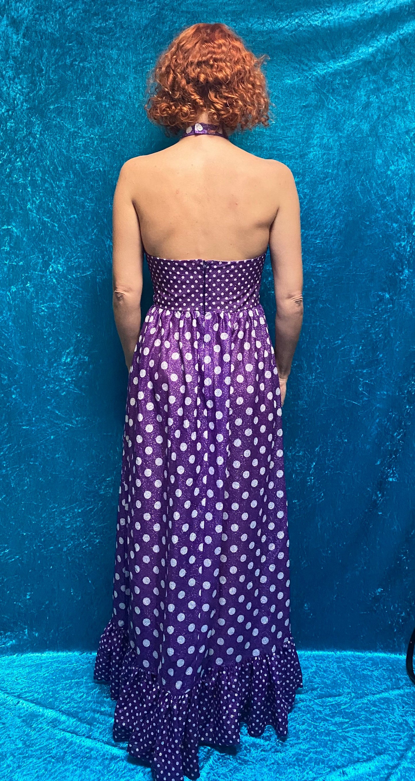 Vintage 1970s Glittery Purple Polka Dot Dress.