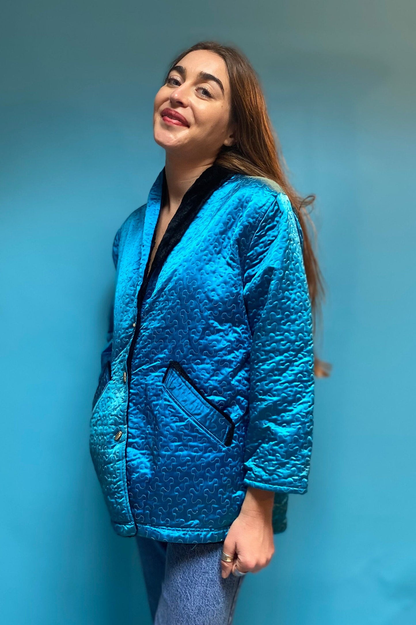 Vintage Turquoise floral Asian Jacket.