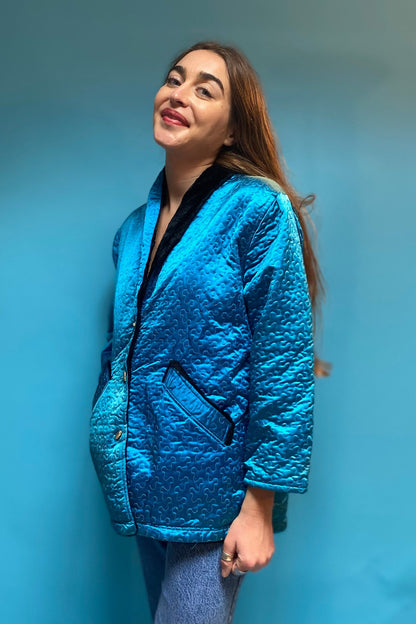 Vintage Turquoise floral Asian Jacket.