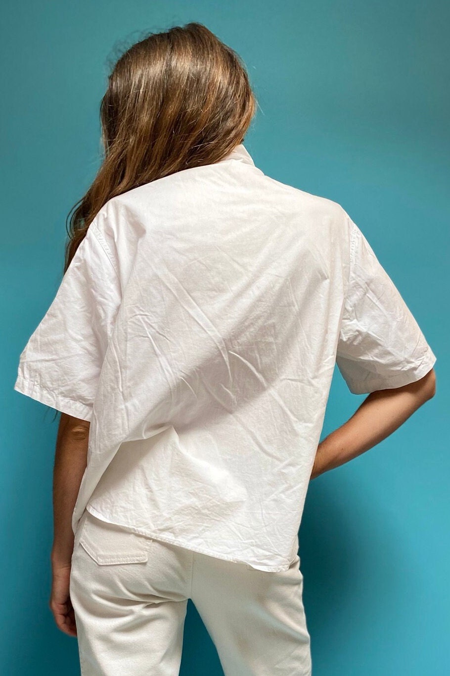 Vintage 80s White Shirt with Chain Embroidery
