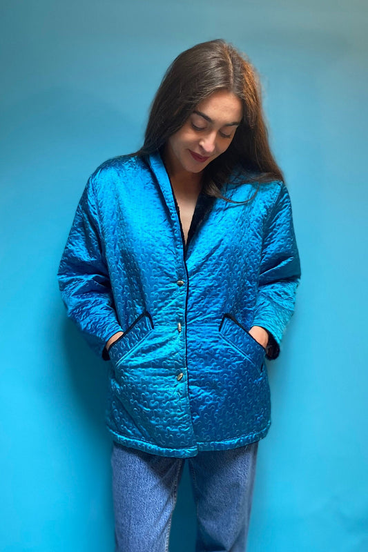 Vintage Turquoise floral Asian Jacket.