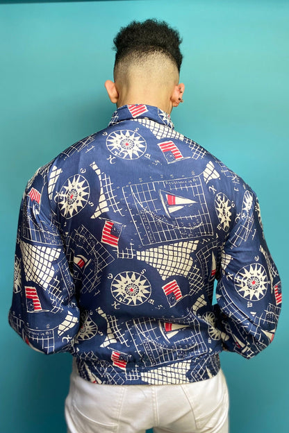 Vintage Nautical Print Bomber Jacket
