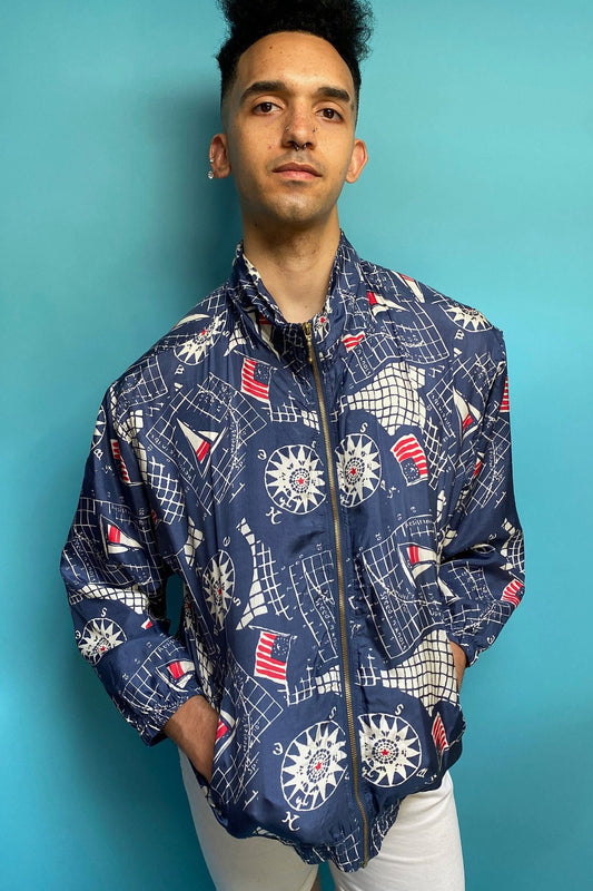 Vintage Nautical Print Bomber Jacket