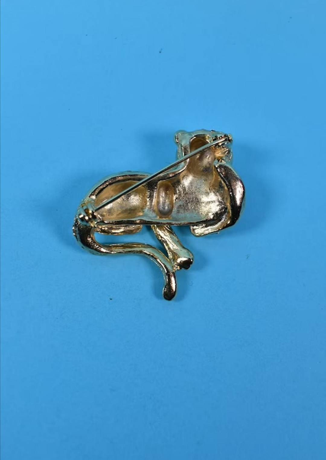 Vintage Gold Plated Cat Brooch