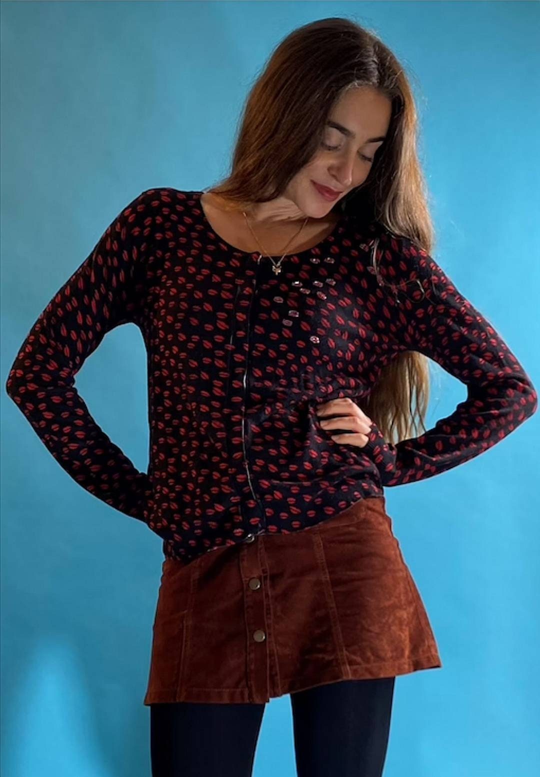 Vintage Guess Lipstick Print Cardigan.