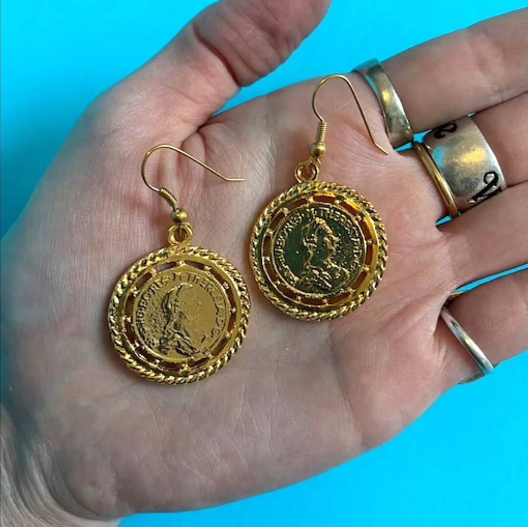Vintage Gold Plated Coin Earrings