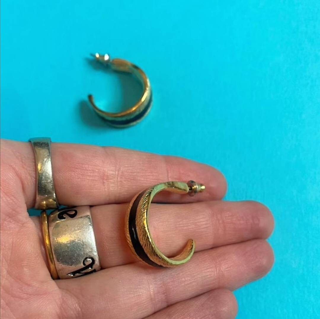 Vintage Gold Plated Feather Hoop Earrings