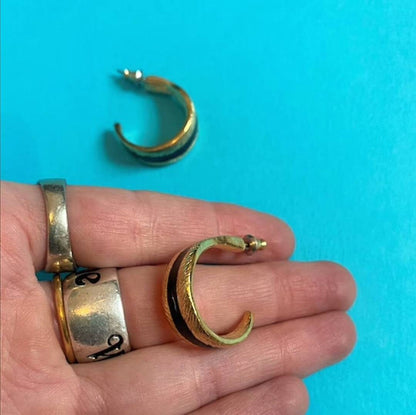 Vintage Gold Plated Feather Hoop Earrings