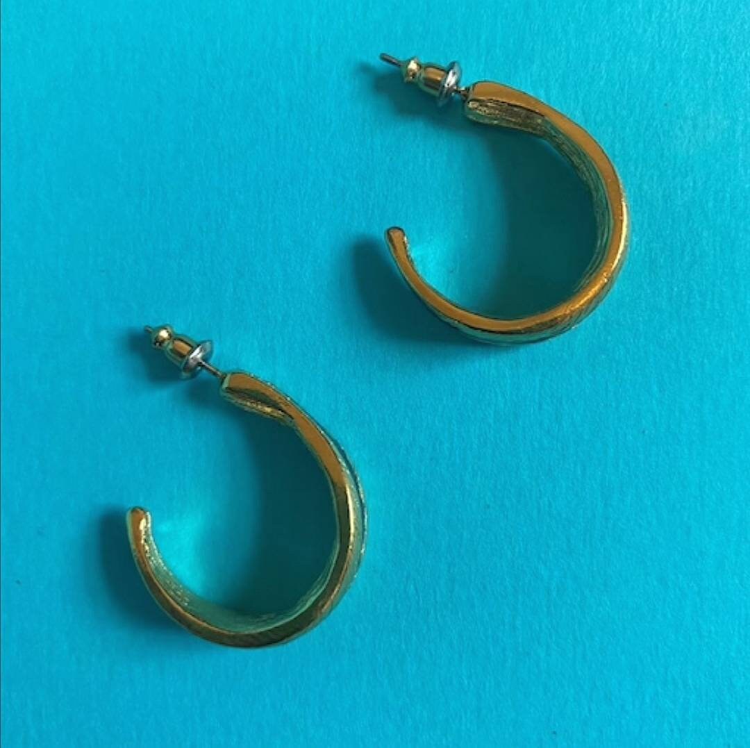 Vintage Gold Plated Feather Hoop Earrings