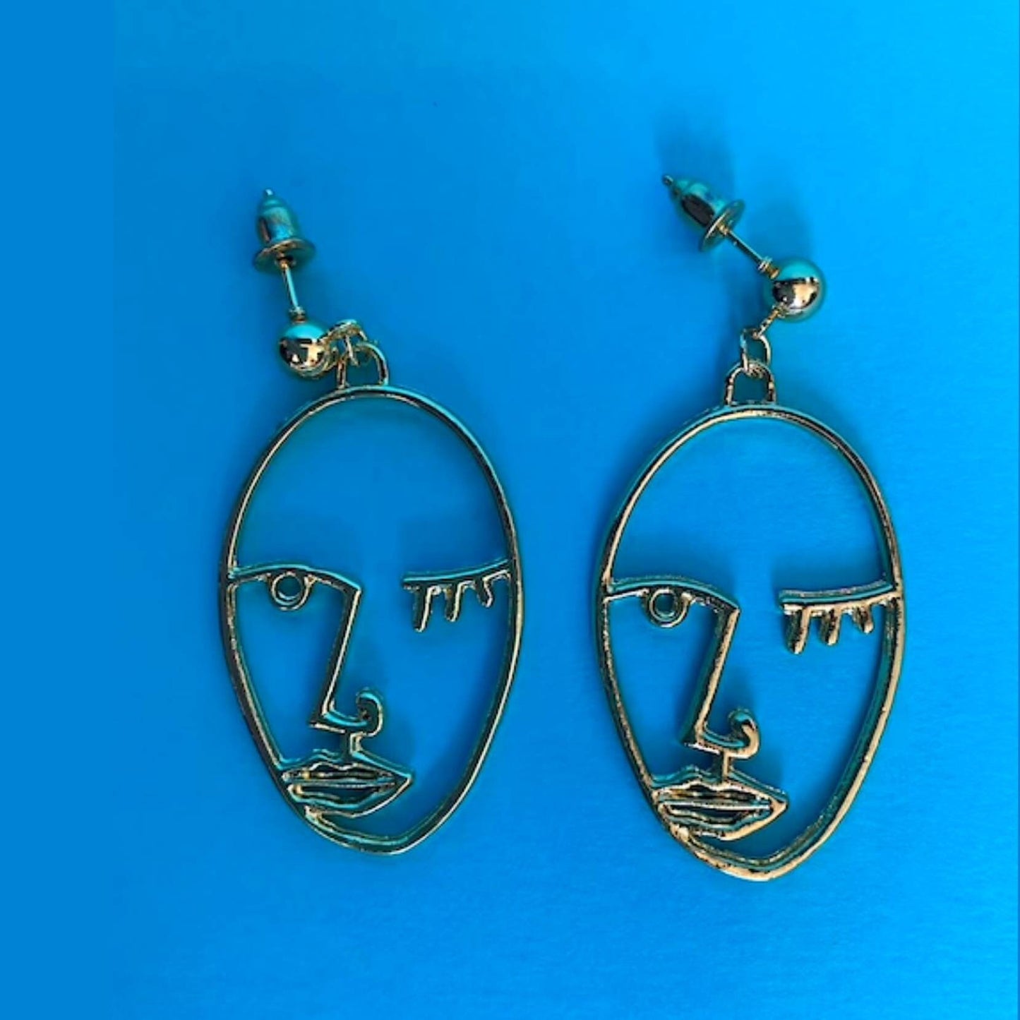 Gold Picasson Face Earrings