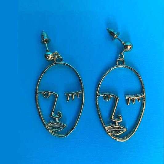 Gold Picasson Face Earrings
