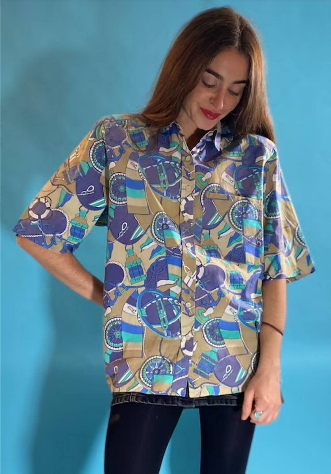 Vintage 80s Nautical Print Shirt.