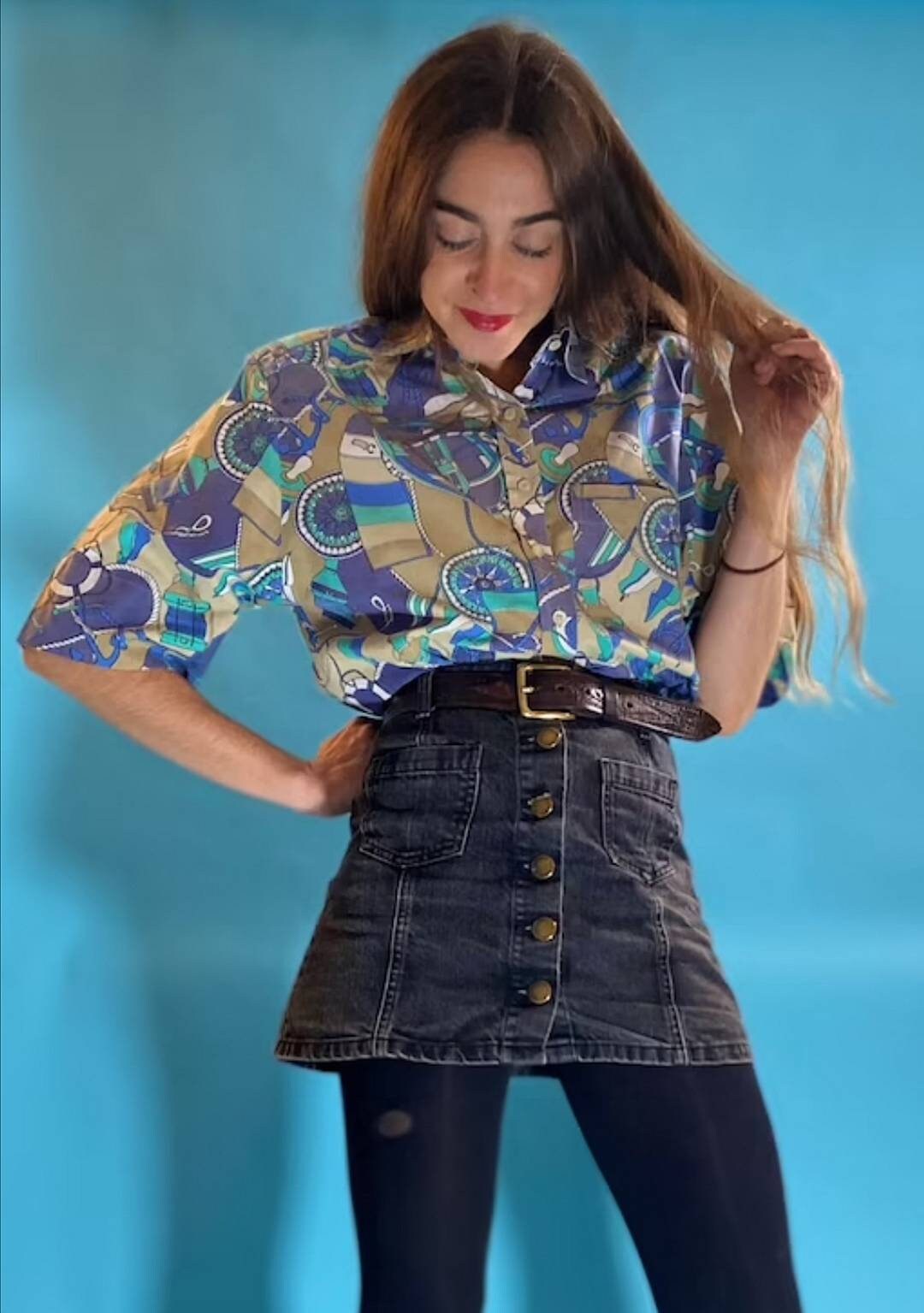 Vintage 80s Nautical Print Shirt.