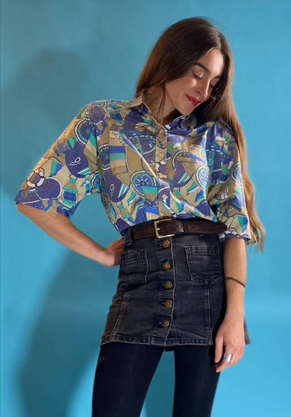 Vintage 80s Nautical Print Shirt.