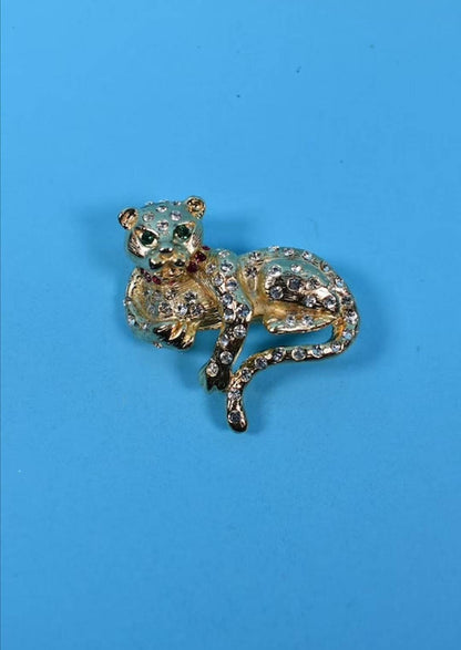 Vintage Gold Plated Cat Brooch
