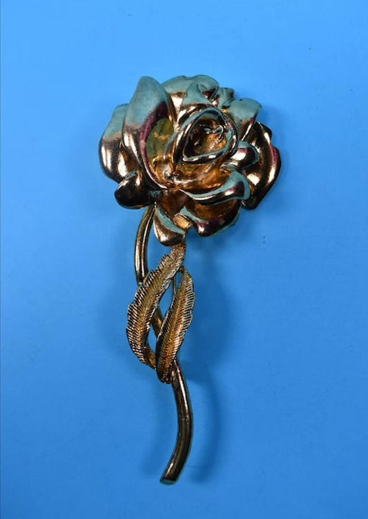 Vintage Gold Plated Large Rose Brooch