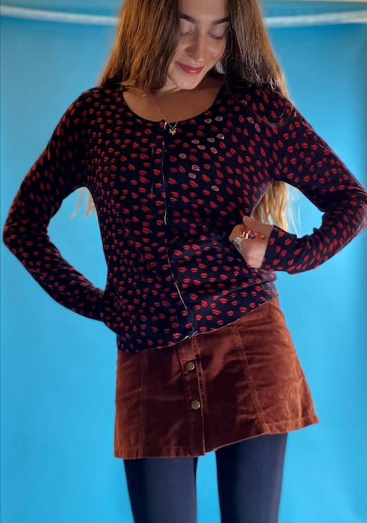 Vintage Guess Lipstick Print Cardigan.