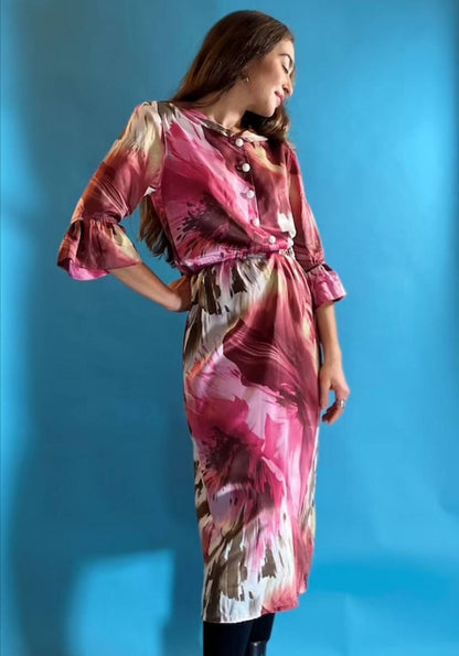 Vintage 70s Floral Pink Dress.