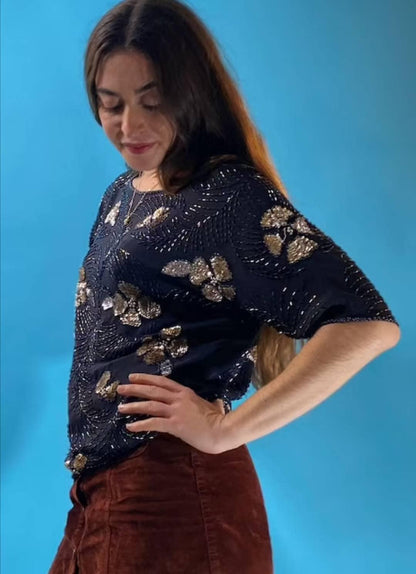 Vintage Black Sequin Top.