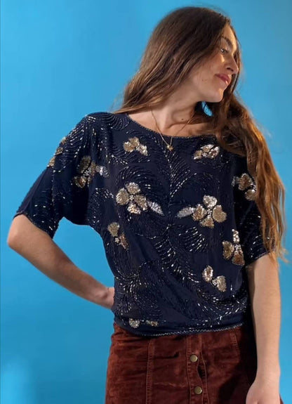 Vintage Black Sequin Top.