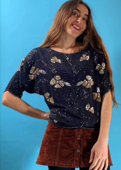 Vintage Black Sequin Top.