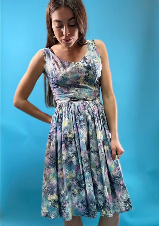 Vintage Revival 1950s Painted Print Tea Dress.