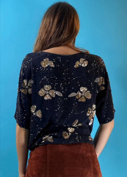 Vintage Black Sequin Top.