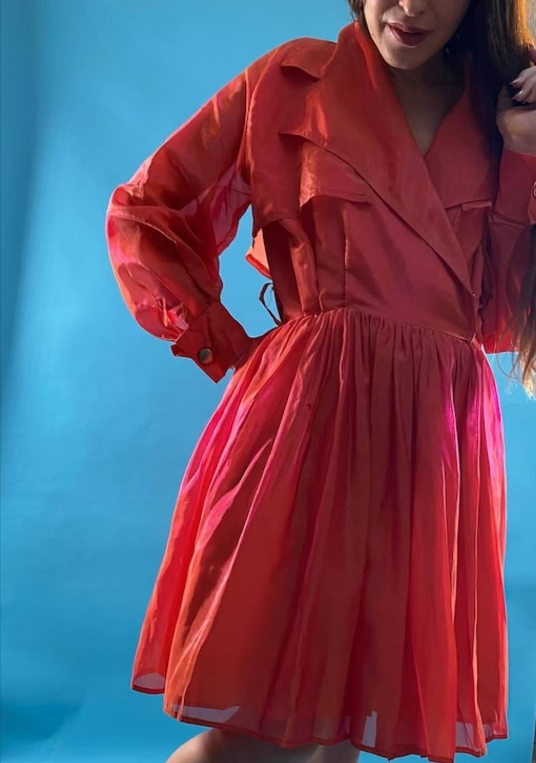Vintage Revival 80s Orange Chiffon Dress.