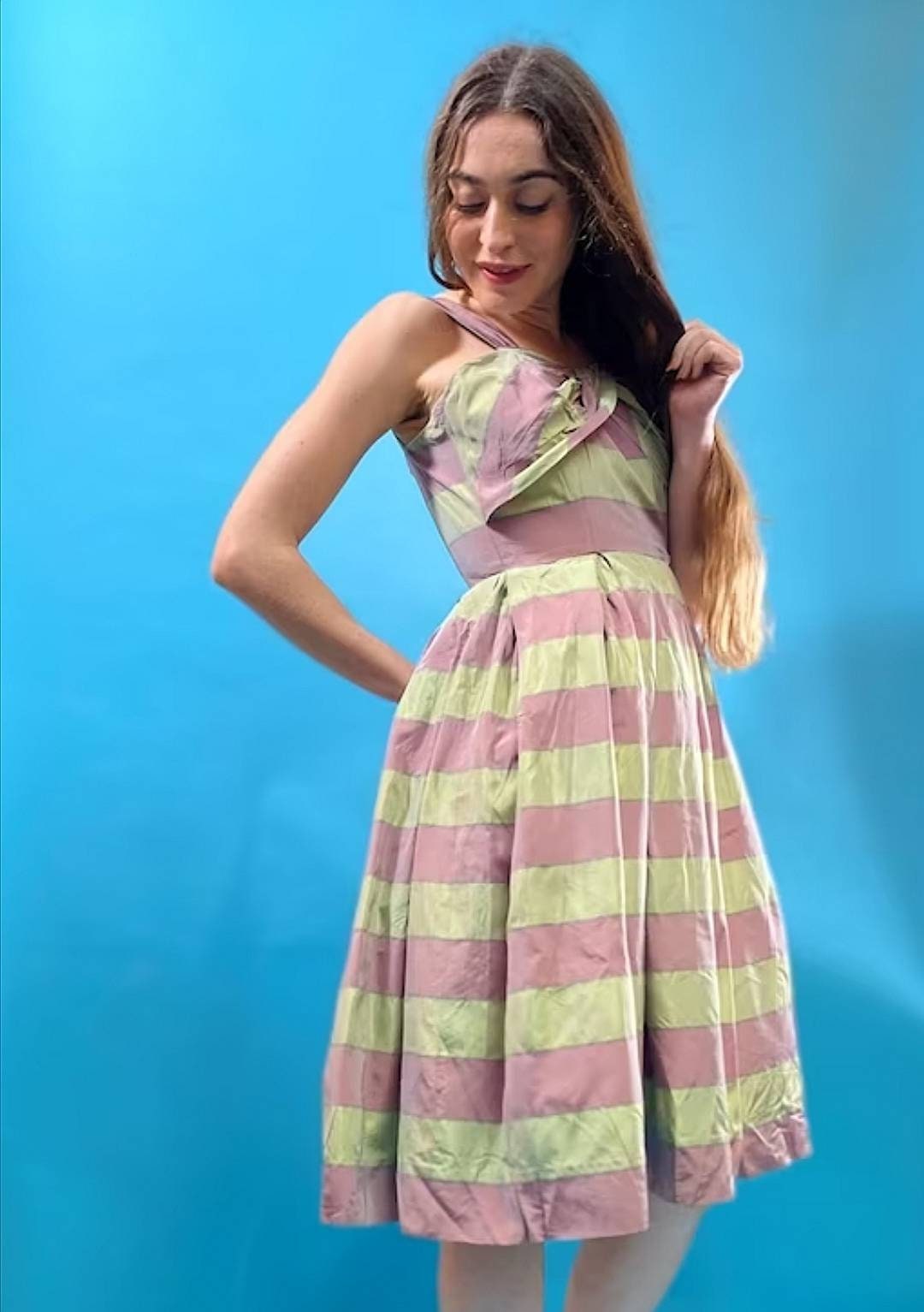 Vintage Revival 50s Striped Taffeta Dress.