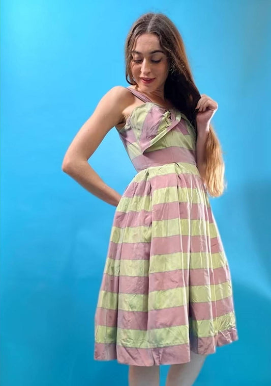 Vintage Revival 50s Striped Taffeta Dress.