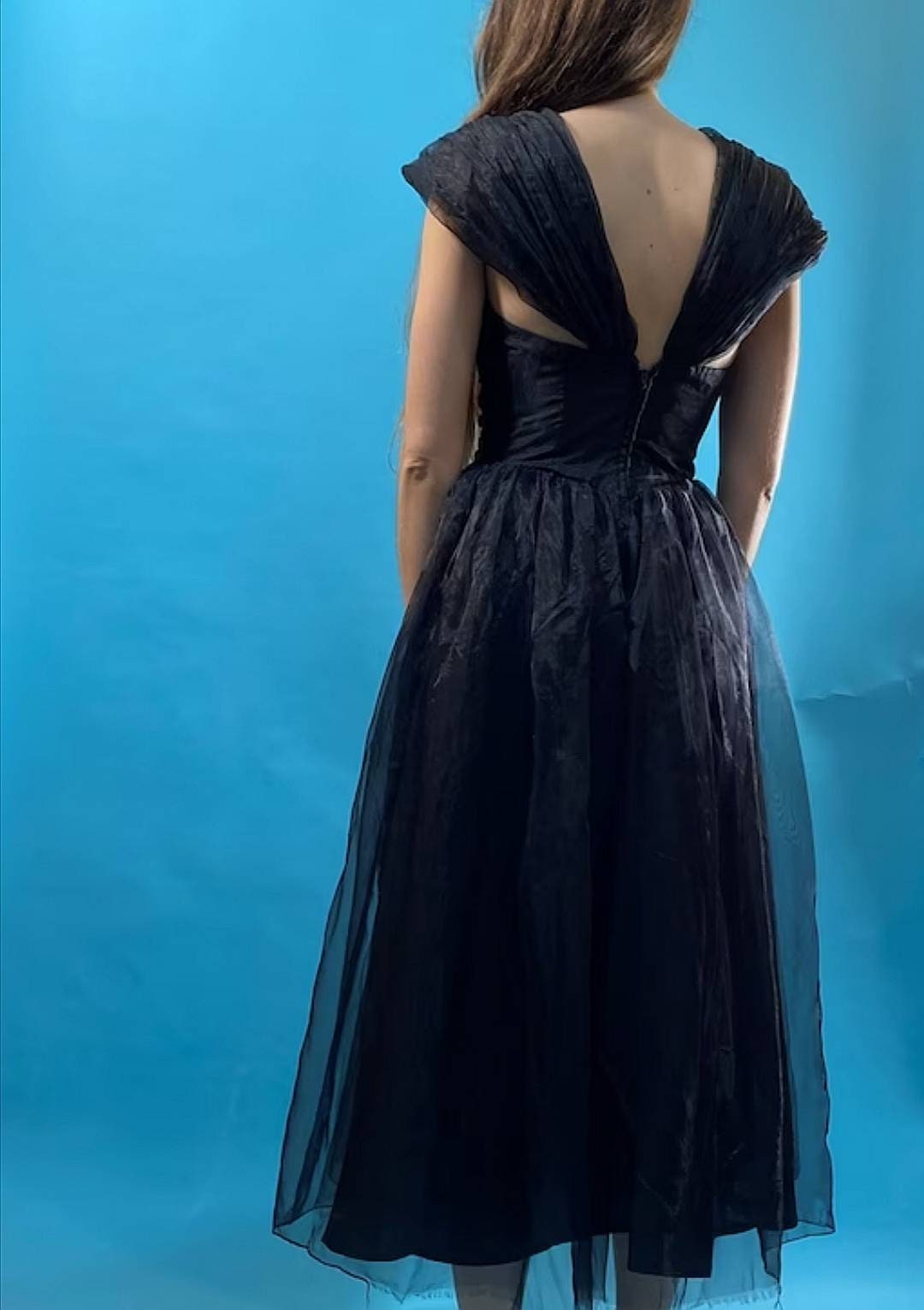 Vintage Revival 1980s Black Chiffon Cocktail Dress.