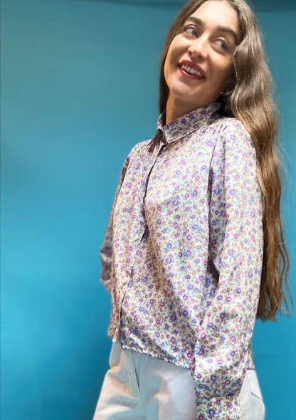 Purple Floral Button Up Shirt.