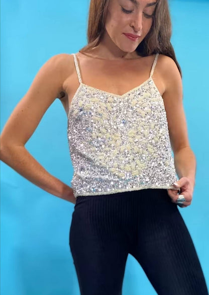 Heavily embellished Silver Sequin Cami Top.