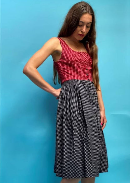 Vintage Tartan Bodice and Floral Printed Skirt Dress.