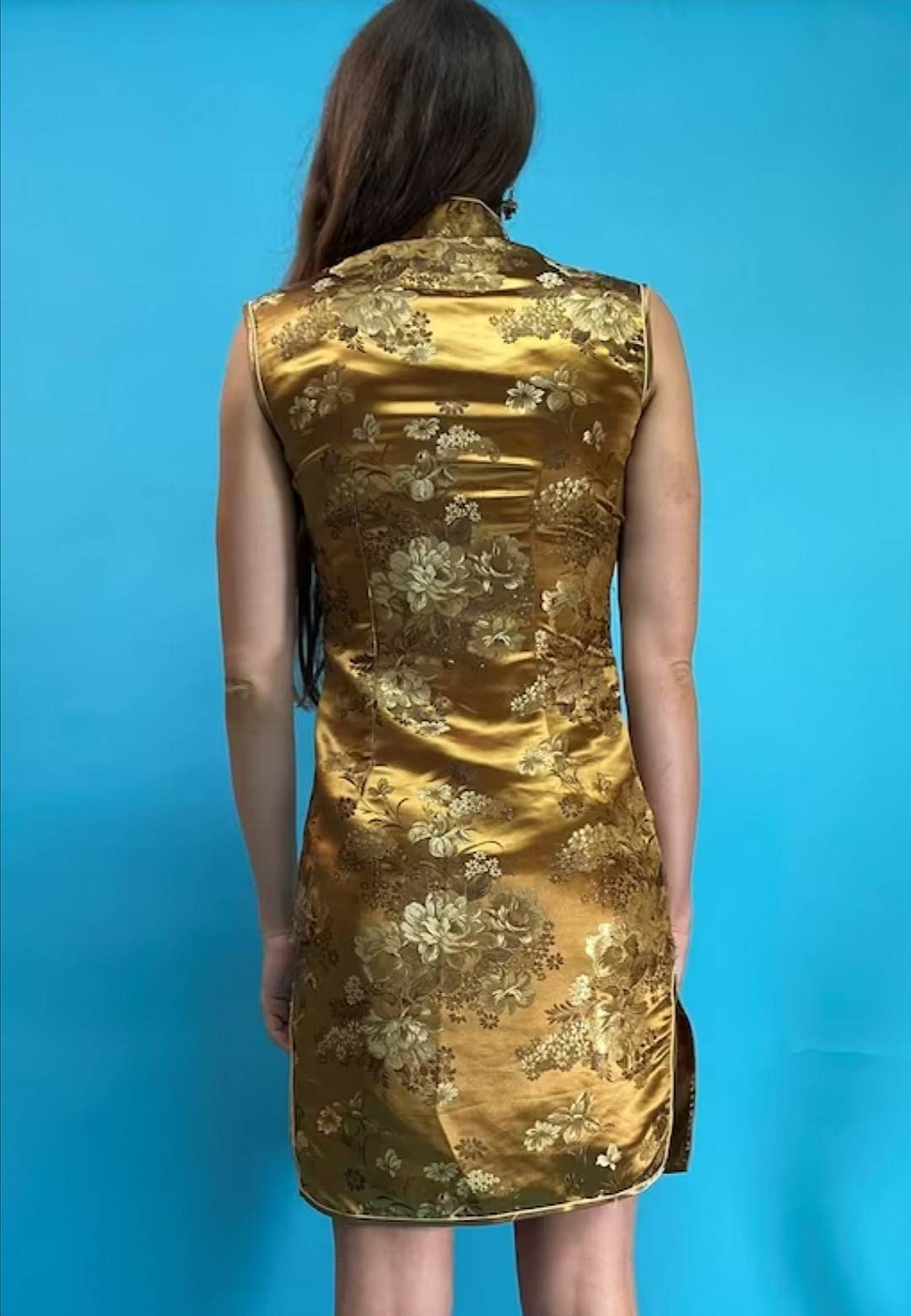 Vintage Chinoiserie Gold Jacquard Dress.