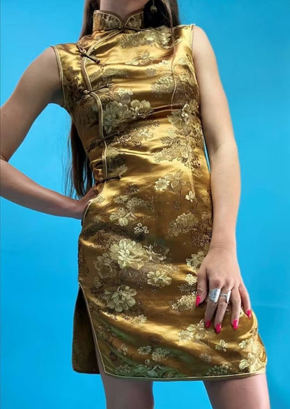 Vintage Chinoiserie Gold Jacquard Dress.