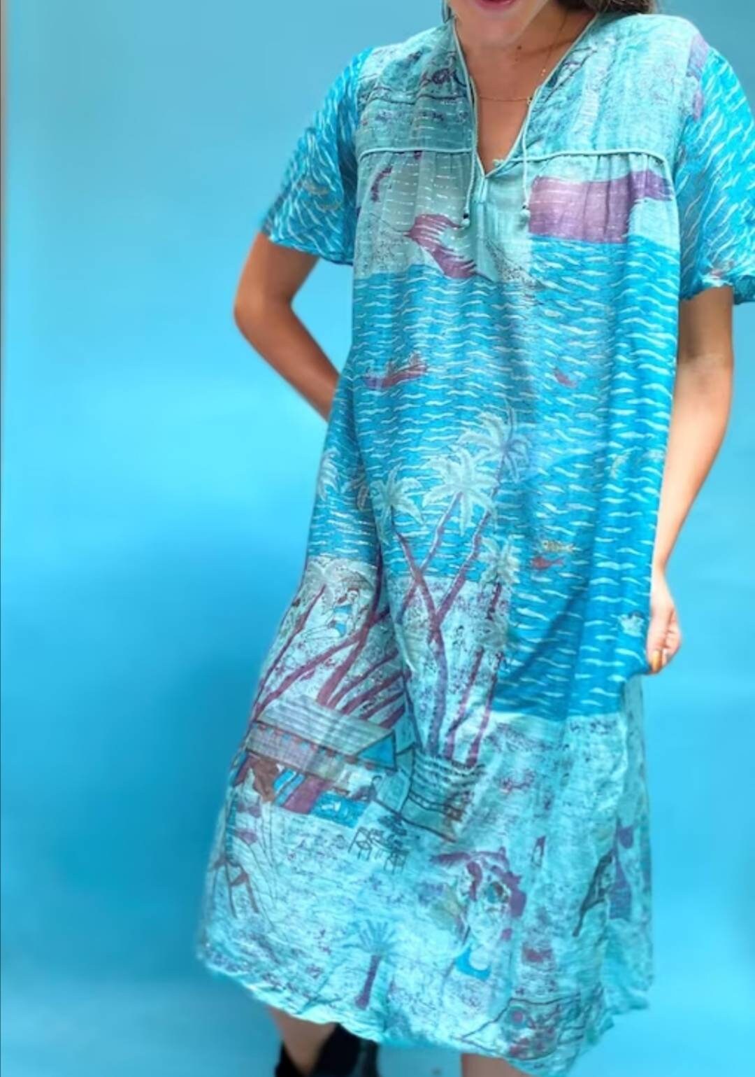 Vintage Tropical Printed Semi Sheer Beach Dress.