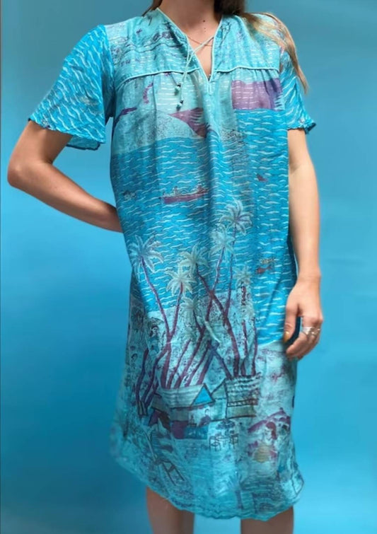 Vintage Tropical Printed Semi Sheer Beach Dress.