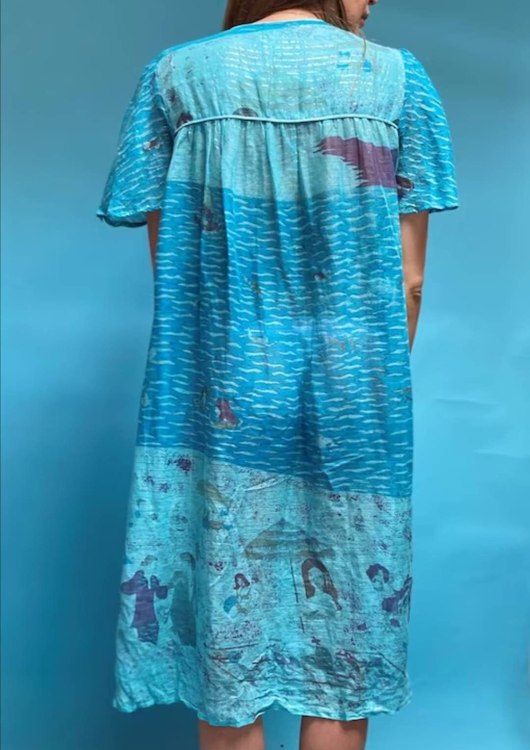 Vintage Tropical Printed Semi Sheer Beach Dress.