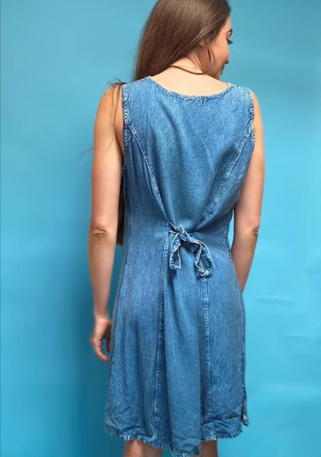 Vintage 1980s Floral Embroidered Denim Dress.